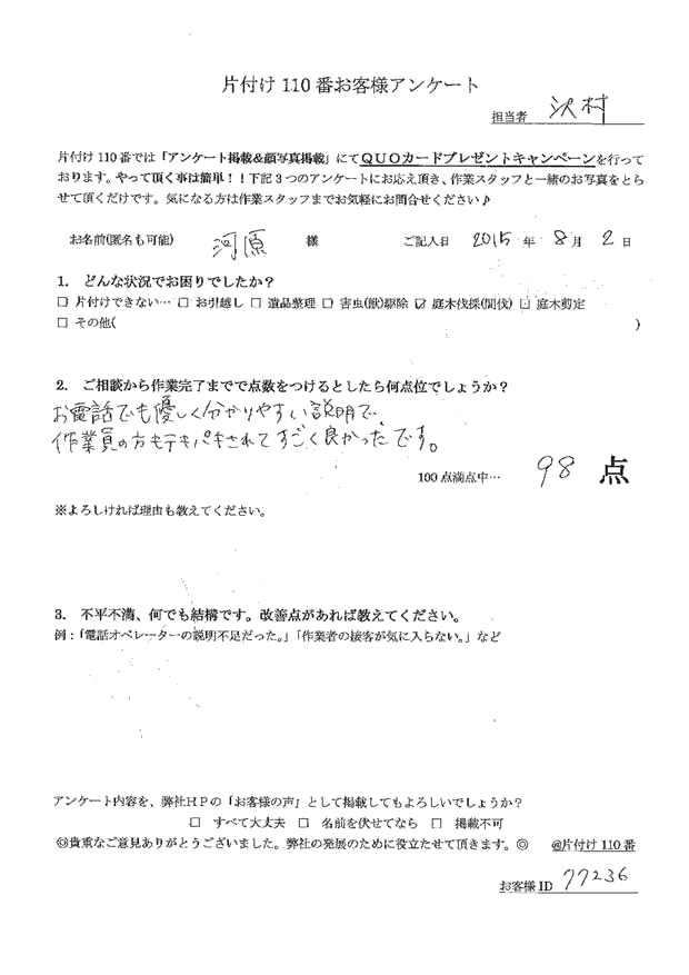 ゴールドクレスト伐採 河原さま(女性)