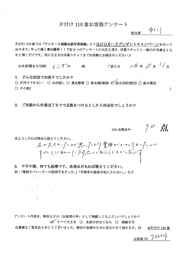 ハナミズキの木伐採 イシザカさま(女性)