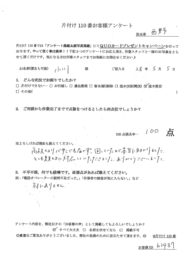 【甲府市】自分で管理出来なくて困っていたクロマツ剪定希望